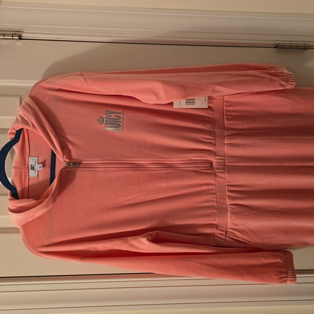 JUICY COUTURE WOMENS JUNIOR PINK LONG SLEEVE VELVETEEN HOOD JUMP SUIT SIZE LARGE